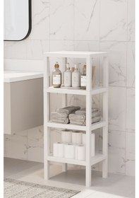 Resim 4 Raflı Dikey Raf Düzenleyici Plastik Raf Ünitesi Beyaz, Kitaplık, Banyo, Mutfak Rafı, Beyaz Beyaz 