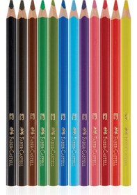 Resim Faber-Castell Jumbo Üçgen Boya Kalemi, 12 Renk, Ergonomik Gövde, Beyaz Renk İçerir, Kalın Uçlu 