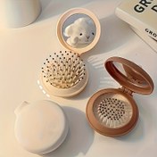 Resim Kadınlar için Taşınabilir Katlanabilir Saç Fırçası Aynası ile - Kompakt Seyahat Aksesuarı, Açık Kahverengi/Beyaz/Sarı, Plastik Malzeme, Hareket Halinde Stil için İdeal, Stil Fırçası 