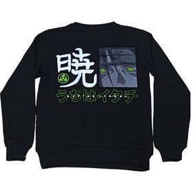 Resim İrem Erkek Çocuk /kız Çocuk Çift Taraf Anime Karakter Yazı Desenli Siyah Sweatshirt 