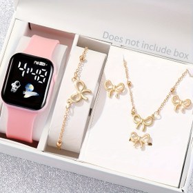 Resim Kız Çocuk Sevimli Uçak Astronot Dijital, Karanlıkta Parlayan Eller ve Papyon Takı Seti - Silikon Kayış, Kare Kılıf, Su Geçirmez Değil, Pille Çalışır, Bahar Festivali, Kampüs Etkinlikleri ve Günlük Giyim İçin Mükemmel, Eğlenceli Tasarım, Dayanıklı Bileklik 