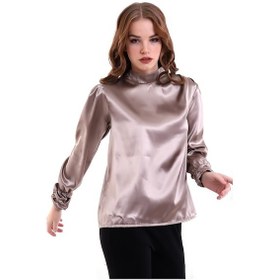 Resim Mois Atelier Vizon Saten Büzgülü-Pileli Bluz, Tasarım, Büyük Beden, Tesettür 