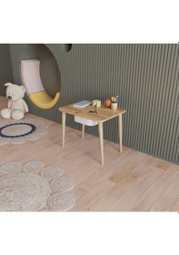 Resim Fahrettin Küçük Montessori Çocuk Masası Oyun Masası Aktivite Masası Çalışma Masası Çekmeceli Sandalyeli Açık Çam 