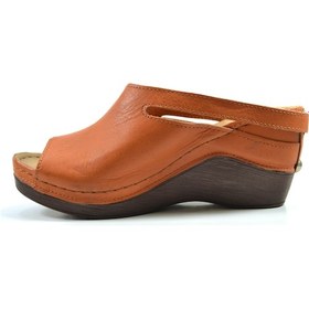 Resim Beety By87.1001 Taba Hakiki Deri Dolgu Topuk Kadın Terlik Taba 