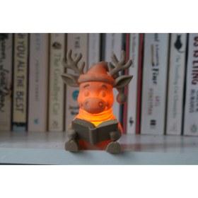 Resim Atsutech Kitap Okuyan Geyik Figürlü Gece Lambası | Okuma Lambası & Yılbaşı Dekorasyonu 