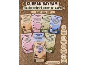 Resim Liya Anı Atolyesi Kurban Bayramı Bilgilendirici Harçlık Kartı | 8 Adet Yazılı Bayram Kartı | Çocuklara Özel 