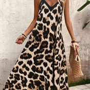 Resim Kadınlar için Büyük Beden Leopar Desenli Maxi Elbise - Zarif V-Yaka, Kolsuz, Esnek Olmayan Kumaş, Yazlık Rahat Giyim, Uzun Boy, Top Elbise Etek, Rahat Durum Elbisesi | Zarif V-Yaka | Esnek Olmayan Konfor, Büyük Beden Elbise 