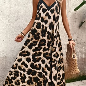 Resim Kadınlar için Büyük Beden Leopar Desenli Maxi Elbise - Zarif V-Yaka, Kolsuz, Esnek Olmayan Kumaş, Yazlık Rahat Giyim, Uzun Boy, Top Elbise Etek, Rahat Durum Elbisesi | Zarif V-Yaka | Esnek Olmayan Konfor, Büyük Beden Elbise 