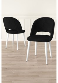 Resim Canisa Pane Serisi 2 Adet Siyah Mutfak Sandalyesi Babyface Kumaş Beyaz Ayak Siyah Sandalye Beyaz Ayak 
