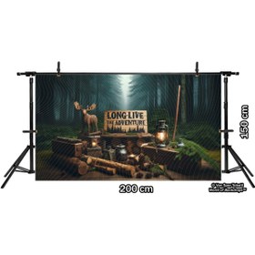 Resim Venspor Macera Temalı Orman Kampı Arkaplanı, Ahşap ve Doğa Dekoru, Duvar Örtüsü 200x150cm 