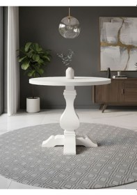 Resim Orleans Fransız Still Yuvarlak Ahşap Yemek Masası 120x120 Beyaz 