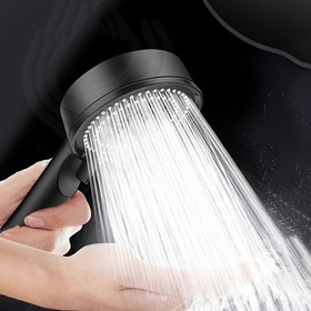 Resim Yüksek Basınçlı El Duş Başlığı 5 Püskürtme Modu ile - Duvara Monte Edilebilir, Yuvarlak Tasarım, Yumuşak, Jet, Nabız, Yağmur ve Dalga Ayarları - Düşük Basınca Karşı Su Akışını Artırır - Banyo Yenileme Aksesuarı, Siyah Plastik, Duş Aksesuarları 