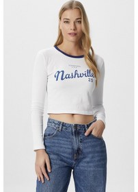Resim Ritnice Kadın Nash Beyaz Pamuk Slogan Baskılı Bluz Beyaz 
