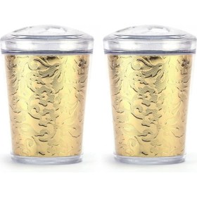 Resim 2 Adet Diş Fırçalık Altın Yaprak Akrilik 9x9x12cm Banyo Seti Çok Renkli 