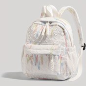 Resim Renkli Geometrik Desenlerle ve Nakışlı Sevimli Beyaz Mini Sırt Çantası - Ayarlanabilir Askılar, Fermuar Kapatma, Okul için Dayanıklı Polyester, Günlük Maceralar, Rahat Tarz Çanta, Kaliteli Nakış 