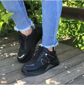 Resim Mc vay Shoes Toger Taş Detaylı Siyah Cilt Şık Kadın Spor Ayakkabı 