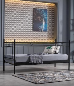 Resim Unimet Alpas Daybed Tek Kişilik Sedir Metal Karyola 90x200 Siyah 