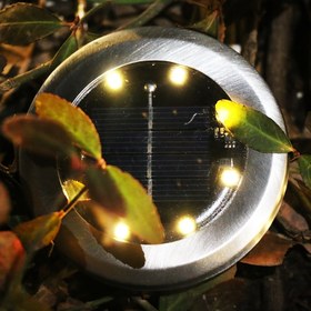 Resim Güneş Enerjili Mini Zemin Lambası, Paslanmaz Çelik Tasarım, 8 LED'li Bahçe ve Teras Aydınlatması - Villalar, Bahçeler ve Patio Dekorasyonu İçin 
