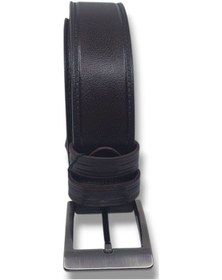 Resim Zerhan 850 Erkek Koyu Kahve Hakiki Deri Kumaş Kot Kemeri 4 Cm Koyu Kahve 
