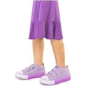 Resim Kiko Kids Linen Cırtlı Kız Bebek Keten Spor Ayakkabı Lila 