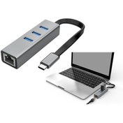 Resim S-Link Swapp Sw-u3325 4 In 1 Gigabit 1000mphs 3 Port Usb 3.0 Ethernet Type C Hub Adaptör 