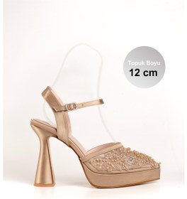 Resim E&L Company 12cm Vizon bej saten, inci ve dantel işlemeli. Transparan model. 