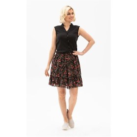 Resim Eliş Şile Bezi Buse Vual Kısa Etek Tomurcuk Desen Siyah 6162 