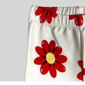 Resim Kırmızı Papatya Baskılı İspanyol Paça Pantolon 2063-1 Çok Renkli 