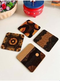 Resim Sanatsal Ahşap ve Geometrik Desenli Ahşap Bardak Altlıkları 4'lü Set 