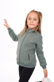 Resim Toontoy Kız Çocuk Dik Yaka Fermuarlı Yarım Düşük Omuz Örme Hırka - 2 İplik Şardonlu 