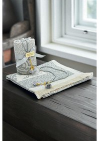 Resim Hediyelik İsme Özel Tesbihli Seccade Seti Gri Gri 