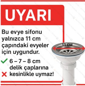 Resim DESIPHON Çöpmak Evye Sifonu Yandan Taşmalı 32 Çıkışlı 11 cm Çap Koku Önleyici ve Tıkanma Yapmayan 