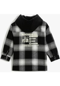 Resim Koton Kapşonlu Oduncu Gömleği Tek Cepli Arkası Baskılı Uzun Kollu Siyah Ekose 3wkb60034tw 3WKB60034TW9C9 