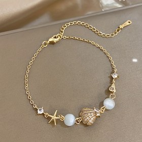 Resim 1 adet Kadın ve Erkek için Bohem Tarzı Paslanmaz Çelik Bileklik - Zarif İşlemeli Rhinestone, Kabuk Kolye, Yıldız Balığı ve Opal Boncuklu Bileklik - Vintage Tarzı Okyanus İlhamlı Bileklik Takı - Müzik Festivali, Tatil, Anneler Günü ve Sevgililer Günü Hediyeleri için Mükemmel, Boho Takı, Festival Aksesuarı, Retro Estetik, Dayanıklı Takı 