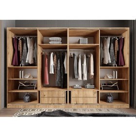 Resim Albero Sürgülü Çekmeceli Gardırop Dolap Çam 360 Cm Montaj Dahil 