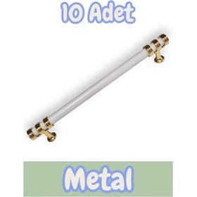 Resim Nesli Alüminyum Metal Lüks Modern Mobilya Çekmece Mutfak Dolabı Kulpu Beyaz-altın 160mm 10 Adet Beyaz - Altın 
