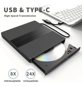 Resim Harici USB 3.0 ve Type-C Dvd-Rom Dvd-Rw Optik Sürücü, USB ve Type C Kablolu, Pc, Tablet, DVD Player, Çizgili Metal Tasarım Ultra Slim CD Rom Okuyucu X350 