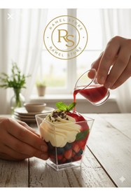 Resim ramel store rs 50 Adet Prizma Mika &Magnolia 200 CC Plastik Sunum Kabı Kübik Kase,puding,meze,tatlı kasesi,tiramisu 
