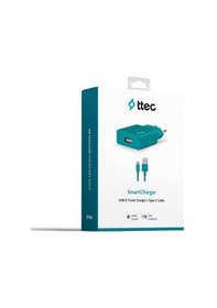 Resim Ttec Smartcharger Seyahat Şarj Aleti 2.1A + Type-C Kablo Turkuaz 