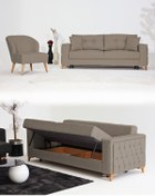 Resim Velura Home & Living Nola Koltuk Takımı 3+1 & Bazalı Yataklı Koltuk & Kanepe - Keten 