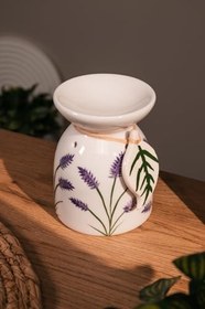 Resim Love Bundles Lavanta Desenli Seramik El Yapımı Buhurdanlık | Mumluk | Dekoratif (1 ADET TEALİGHT MUM ILE) Beyaz 