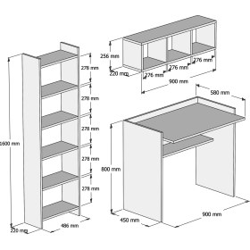 Resim Bimossa Mahidevran Kitaplık ve Raflı Çalışma Masası Ceviz Beyaz 