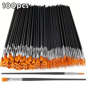 Resim 100/50 adet Siyah Naylon Saç Boya Fırçaları Düz ve Yuvarlak Uçlu Akrilik Boya Fırçaları, Yağlı Boya, Suluboya, Yüz Sanatçısı Profesyonel Seti, El Sanatları Boya Fırçaları, Akrilik, Yağlı Boya, Suluboya, Tuval, Kaya Sanatı ve Tırnak Sanatı için Uygun - Sanatçılar ve Hobiler için Çok Uygun 