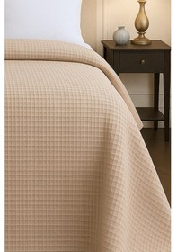 Resim Renkli Gofret Desen Tek Kişilik Yatak Örtüsü Otel Pike 160x230 Cm Bej 