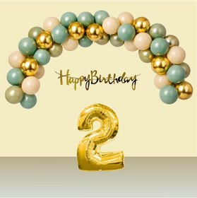 Resim 2 Yaş Retro Gold Kromgold Küfyeşili Kumbeji Balon Happy Birthday Banner Gold Rakam Doğum Günü Süsü Çok Renkli 