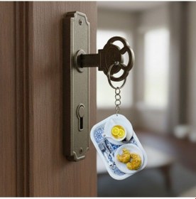 Resim Uretti - Pınar 2572 9957 El Yapımı Limonlu Çay Ve Kruvasan Temalı Tepsi Anahtarlık 