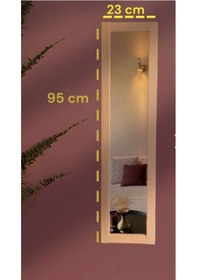Resim Ahşap Dekoratif Doğal Duvar Dekor Ayna 95x23 Ahşap 