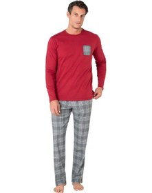 Resim Pierre Cardin Erkek Uzun Kollu Bisiklet Yaka Pijama Takım 6107-bordo-m Çok Renkli 