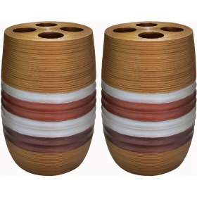 Resim 2 Adet Diş Fırçalık Metalik Kahve Poliresin 6x6x12cm Banyo Seti Çok Renkli 