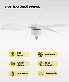 Resim 5 Kanatlı Vantilatör Led Ampul 3 Renk - Kumandalı 1 Adet 